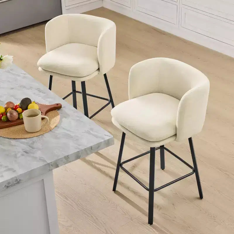 Spruce&Spring Upholstered Barrel-Back Swivel Counter Stool with Double-layer Seat & Metal Base