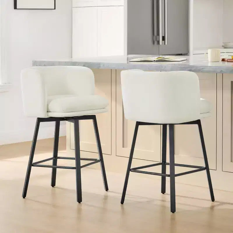 Spruce&Spring Upholstered Barrel-Back Swivel Counter Stool with Double-layer Seat & Metal Base
