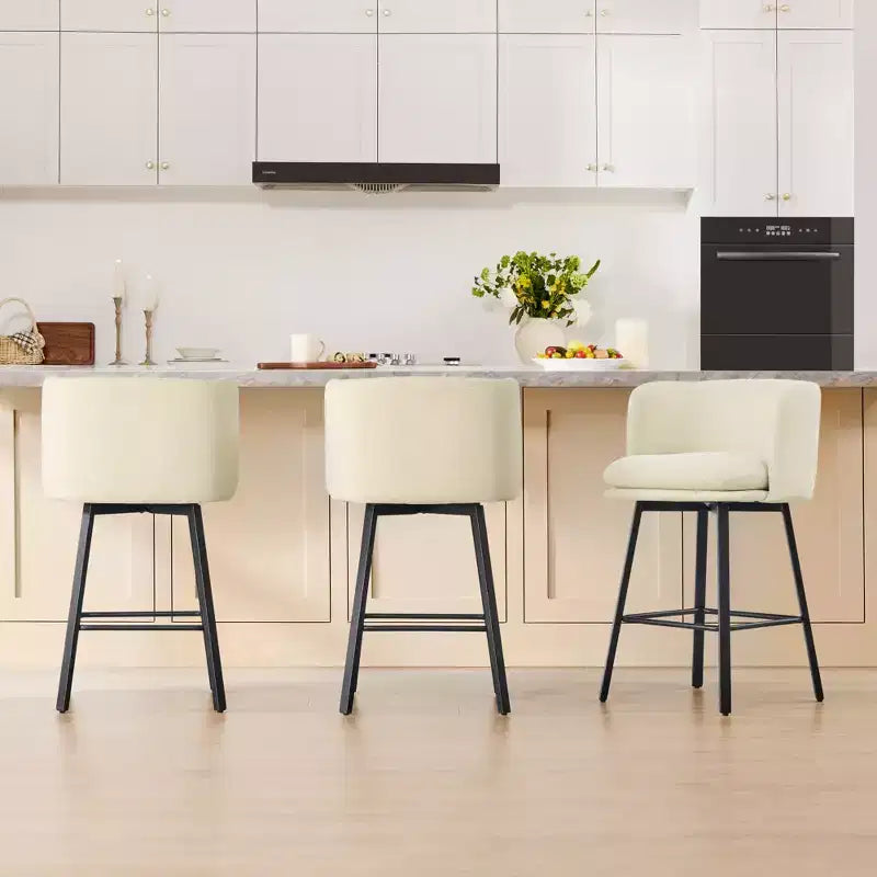 Spruce&Spring Upholstered Barrel-Back Swivel Counter Stool with Double-layer Seat & Metal Base