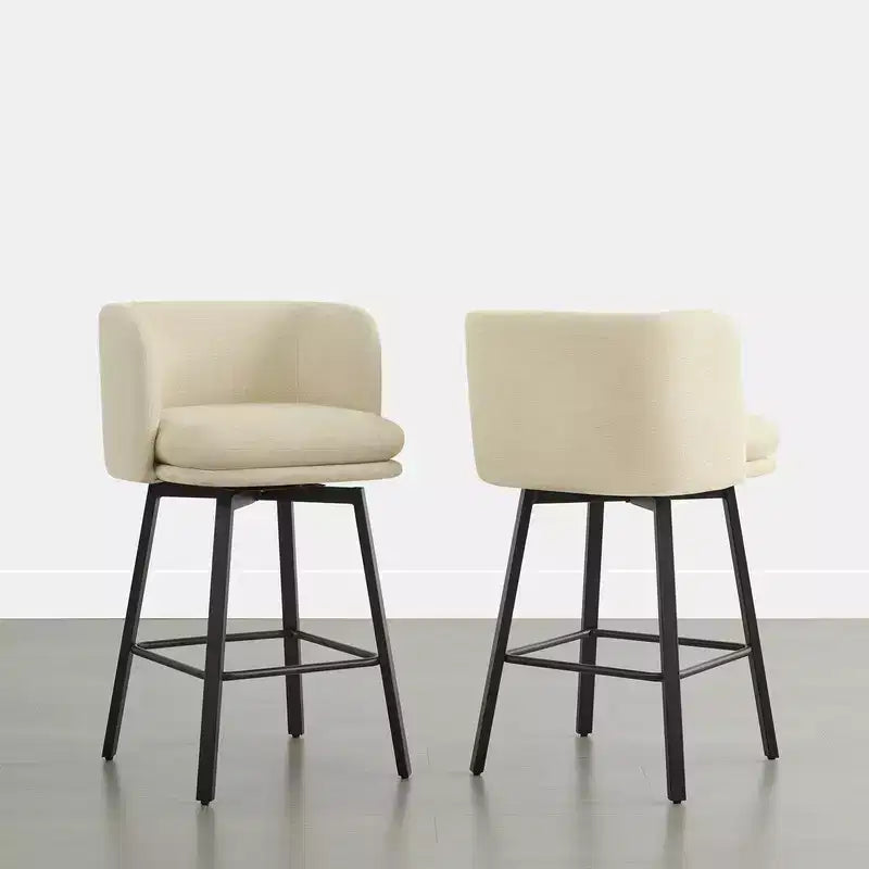 Spruce&Spring Upholstered Barrel-Back Swivel Counter Stool with Double-layer Seat & Metal Base