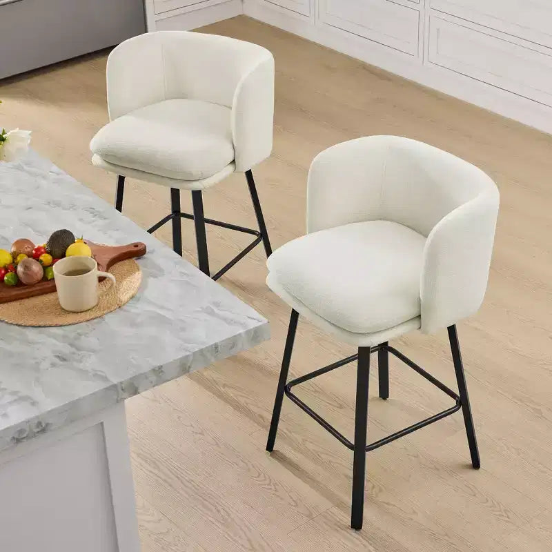 Spruce&Spring Upholstered Barrel-Back Swivel Counter Stool with Double-layer Seat & Metal Base