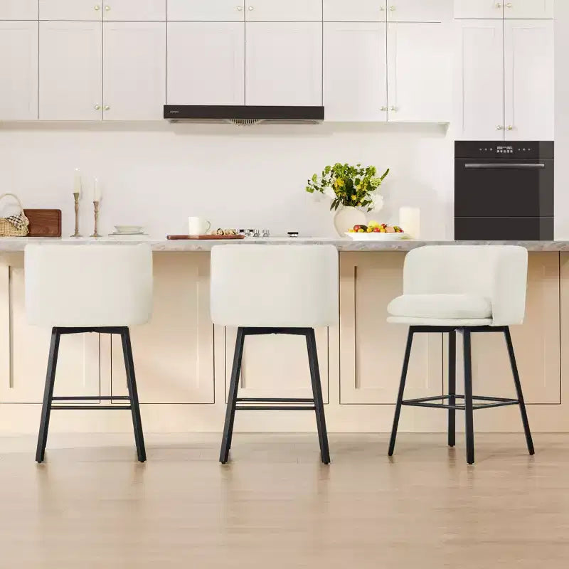 Spruce&Spring Upholstered Barrel-Back Swivel Counter Stool with Double-layer Seat & Metal Base