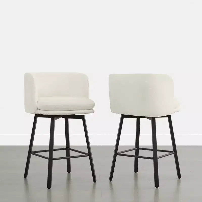 Spruce&Spring Upholstered Barrel-Back Swivel Counter Stool with Double-layer Seat & Metal Base