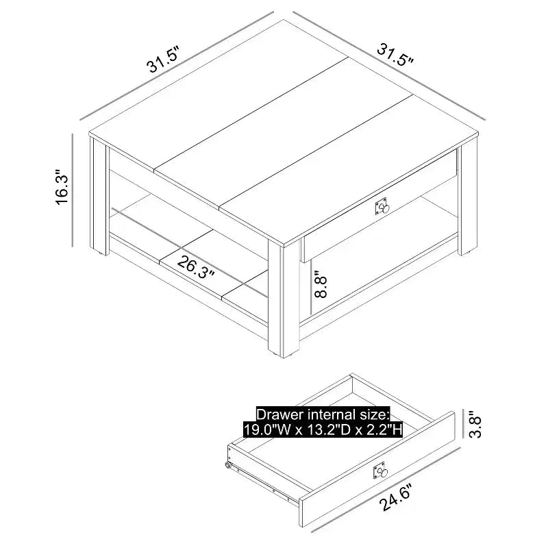 Galano Philia Coffee Table With Drawer - Knotty Oak