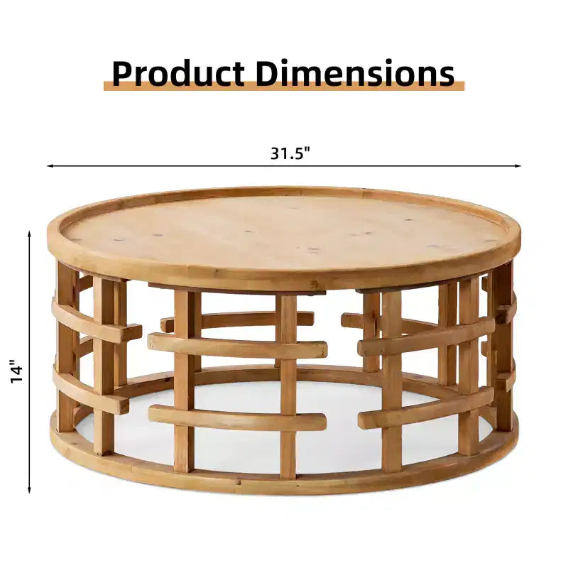 GDFStudio Jovren 31.5 Rustic Wooden Round Coffee Table with Open-Frame Base