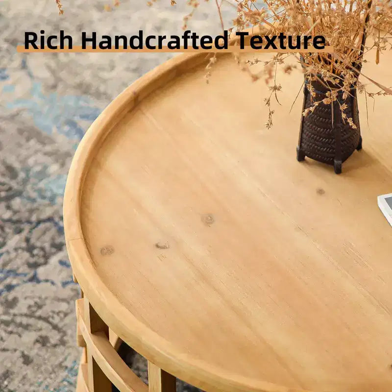 GDFStudio Jovren 31.5 Rustic Wooden Round Coffee Table with Open-Frame Base