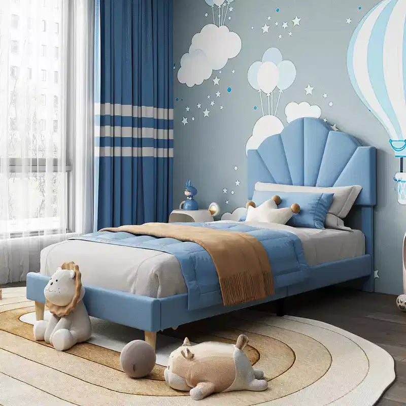 Twin Bed Frame, Velvet Upholstered Platform Bed Frame with Height Adjustable Headboard for Boys & Girls, Wood Slat Support, No Box Spring Needed