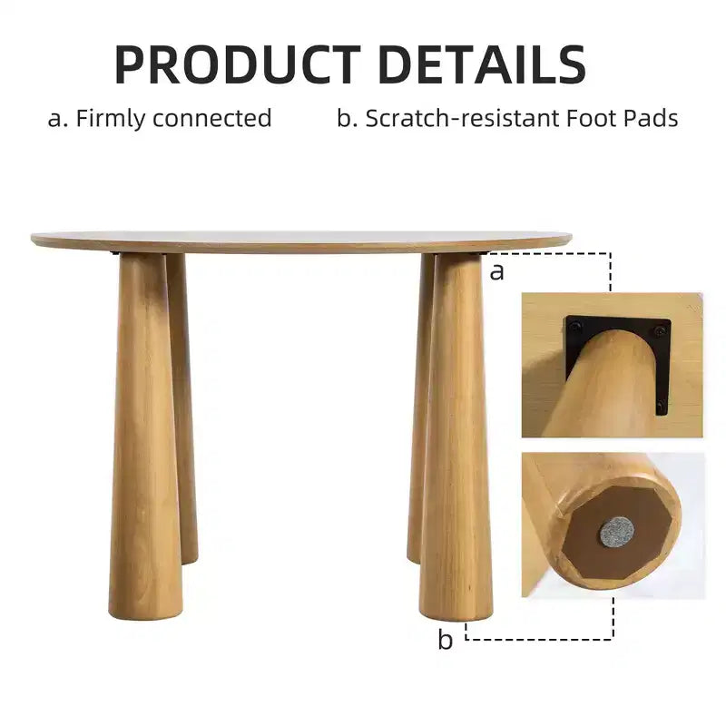 PexFix 45 Round Dining Table Kitchen Table for 4 with Arc-Shaped Edge Top and 4 Tapered Legs for Living Room Dining Room Coffee Office Sturdy Natural