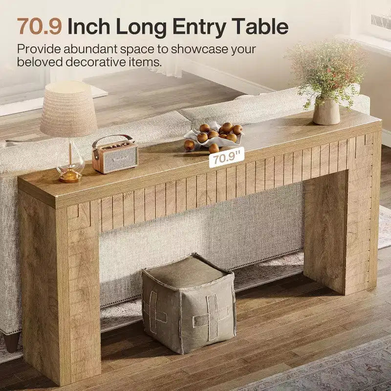 Lantine 70.9-Inch Extra Long Console Table for Entryway, Narrow Sofa Table Behind Couch, Suitable for Hallway, Foyer, Living Room,Brown