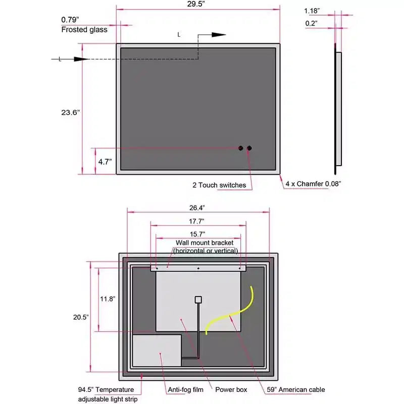Led Bathroom Mirror, Wall Mounted Backlit Glass Mirror, Intelligent Dual Control Illuminating Glow Horizontal/Vertical Mirror White
