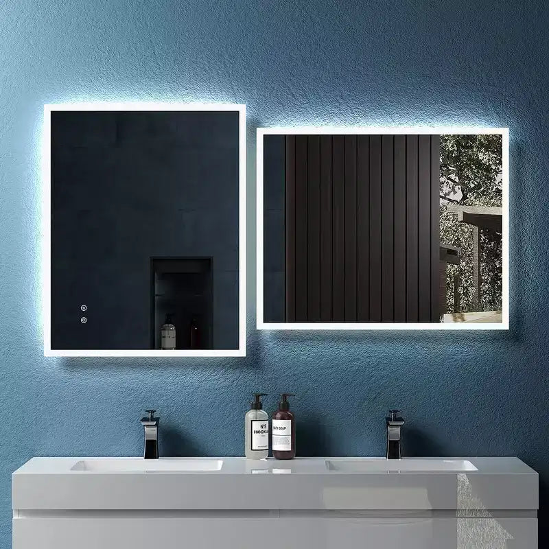 Led Bathroom Mirror, Wall Mounted Backlit Glass Mirror, Intelligent Dual Control Illuminating Glow Horizontal/Vertical Mirror White