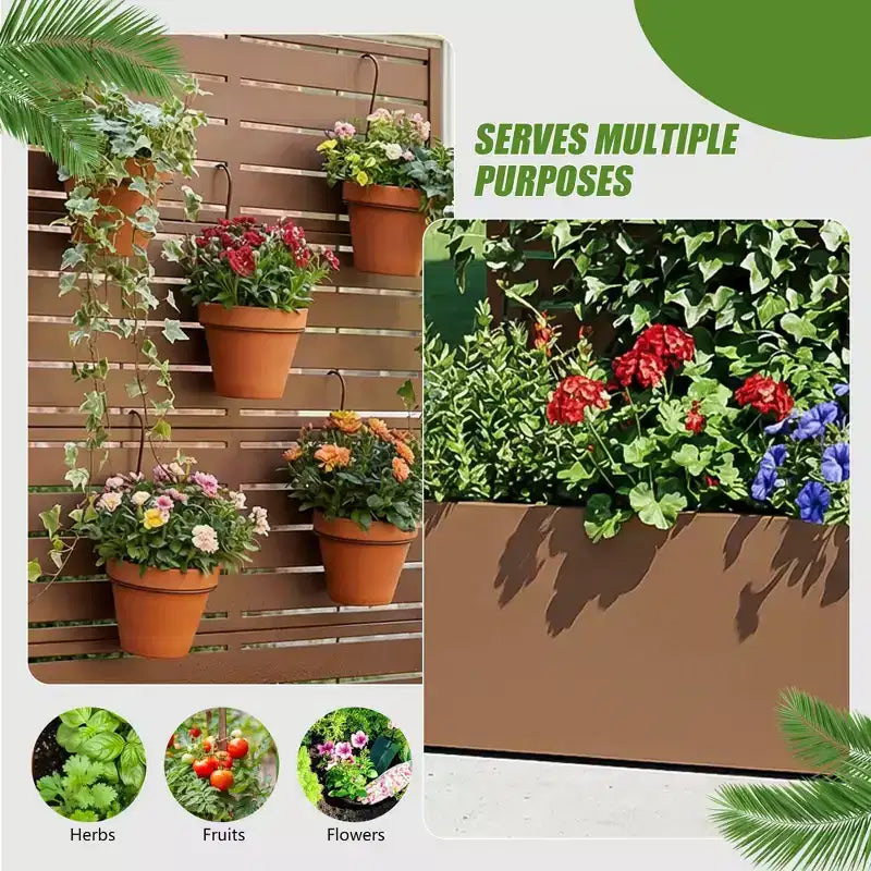 MAYEERTY Brown Wrought Iron Planter with Trellis (Classic Louvered), 59x30x12, 4-Piece Durable Outdoor Planting Solution