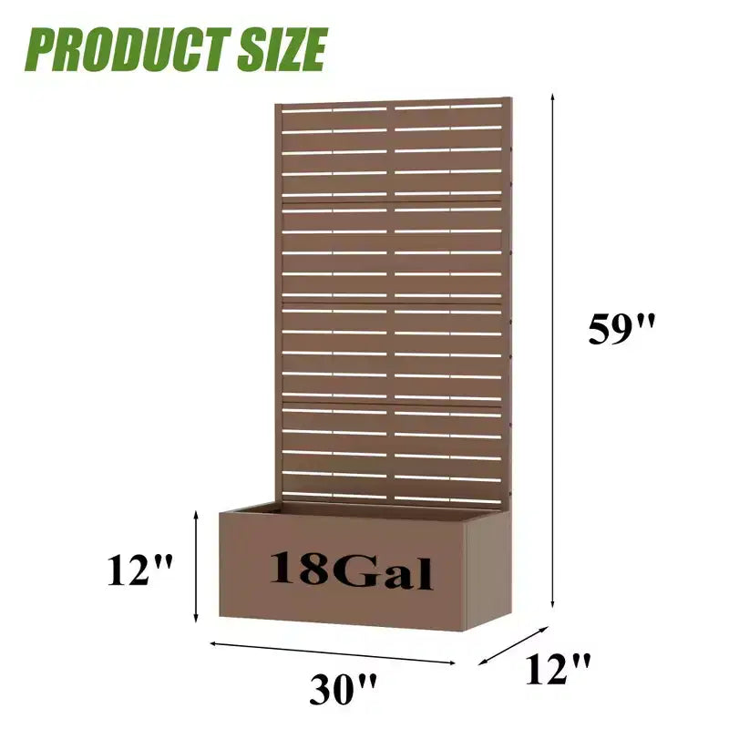 MAYEERTY Brown Wrought Iron Planter with Trellis (Classic Louvered), 59x30x12, 4-Piece Durable Outdoor Planting Solution