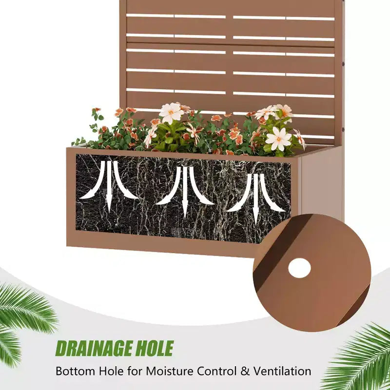 MAYEERTY Brown Wrought Iron Planter with Trellis (Classic Louvered), 59x30x12, 4-Piece Durable Outdoor Planting Solution