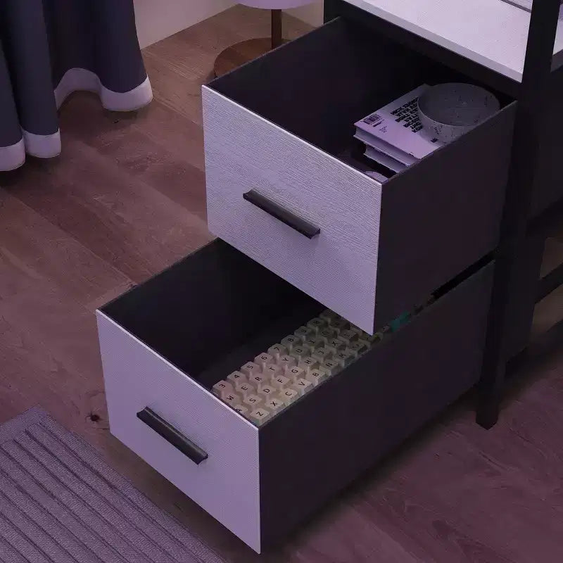 Famapy LED Gaming Desk Computer Desk with Metal Frame, Built - in Power Outlet, Drawers, and Elevated Dual - Layer Desktop