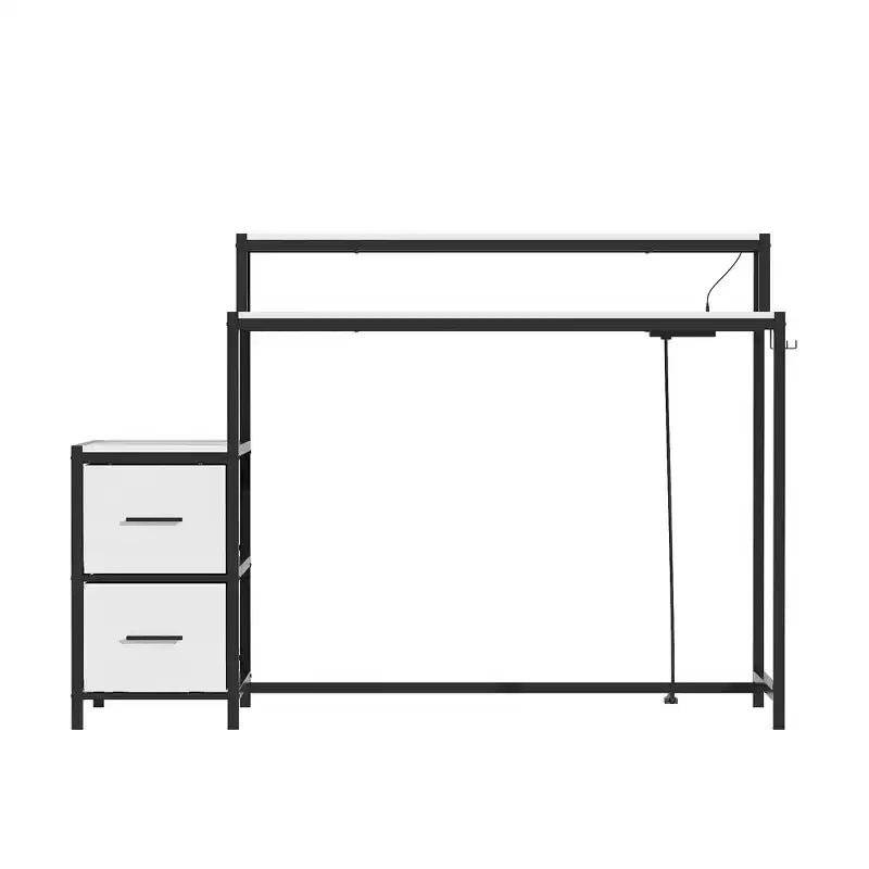 Famapy LED Gaming Desk Computer Desk with Metal Frame, Built - in Power Outlet, Drawers, and Elevated Dual - Layer Desktop