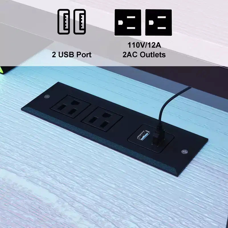 Famapy LED Gaming Desk Computer Desk with Metal Frame, Built - in Power Outlet, Drawers, and Elevated Dual - Layer Desktop
