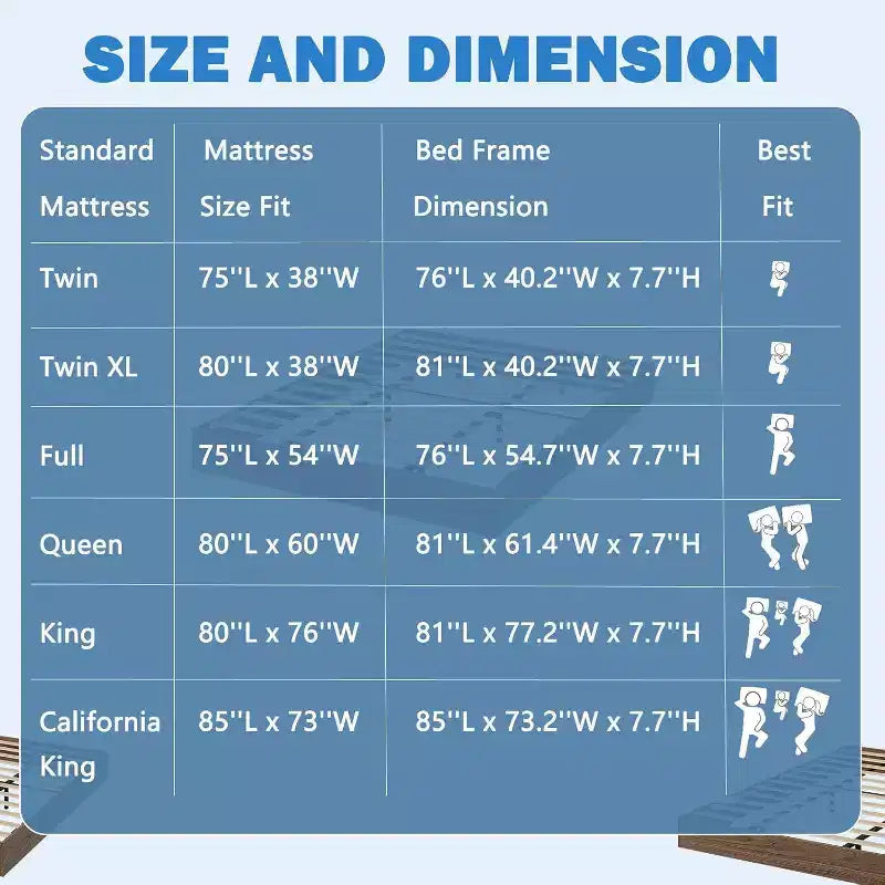Wooden Bed Frame Without Headboard, Wood Slat Support,No Box Spring Needed, Easy Assembly
