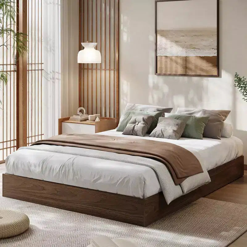 Wooden Bed Frame Without Headboard, Wood Slat Support,No Box Spring Needed, Easy Assembly