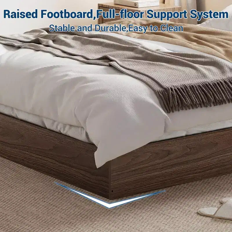 Wooden Bed Frame Without Headboard, Wood Slat Support,No Box Spring Needed, Easy Assembly
