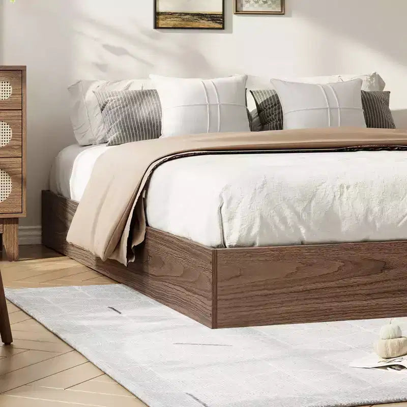 Wooden Bed Frame Without Headboard, Wood Slat Support,No Box Spring Needed, Easy Assembly