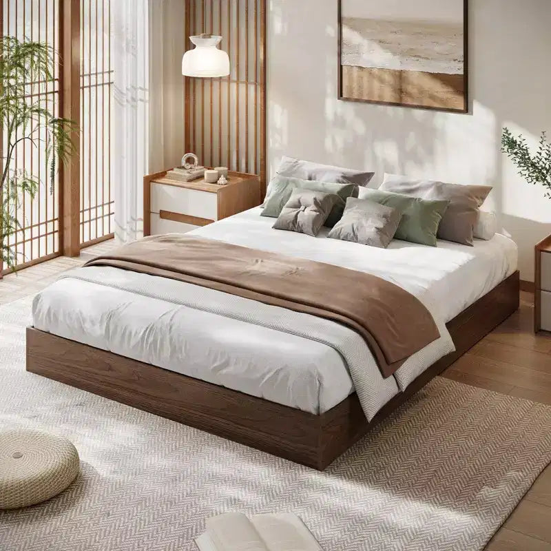 Wooden Bed Frame Without Headboard, Wood Slat Support,No Box Spring Needed, Easy Assembly