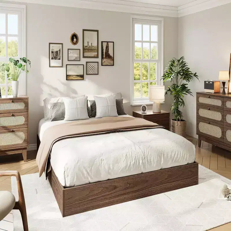 Wooden Bed Frame Without Headboard, Wood Slat Support,No Box Spring Needed, Easy Assembly