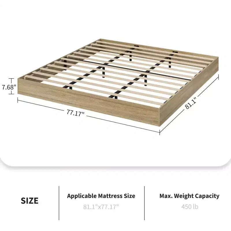 Wooden Bed Frame Without Headboard, Wood Slat Support,No Box Spring Needed, Easy Assembly