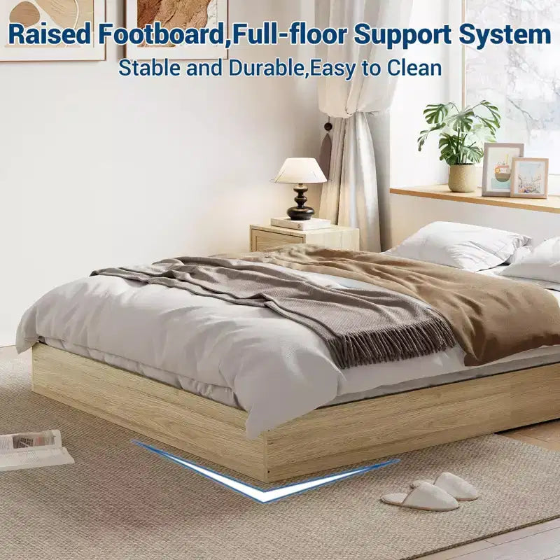 Wooden Bed Frame Without Headboard, Wood Slat Support,No Box Spring Needed, Easy Assembly