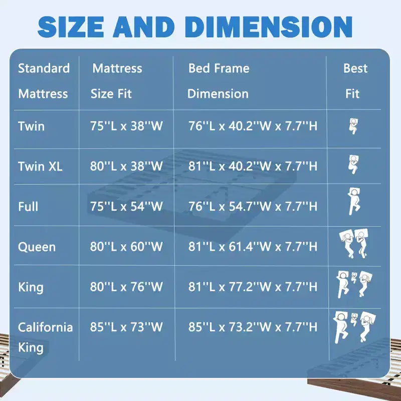 Wooden Bed Frame Without Headboard, Wood Slat Support,No Box Spring Needed, Easy Assembly