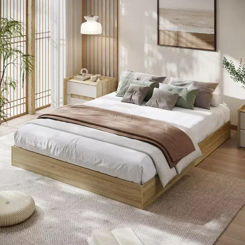 Wooden Bed Frame Without Headboard, Wood Slat Support,No Box Spring Needed, Easy Assembly