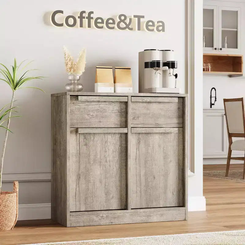 31.5 Sideboard Buffet Cabinet, Entryway Coffee Bar Cabinet with 2 Drawers, Wooden Floor Cupboard Cabinet, Media Console Table for Living Room