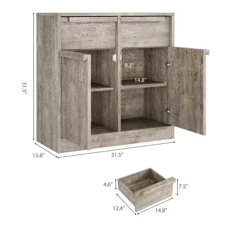 31.5 Sideboard Buffet Cabinet, Entryway Coffee Bar Cabinet with 2 Drawers, Wooden Floor Cupboard Cabinet, Media Console Table for Living Room