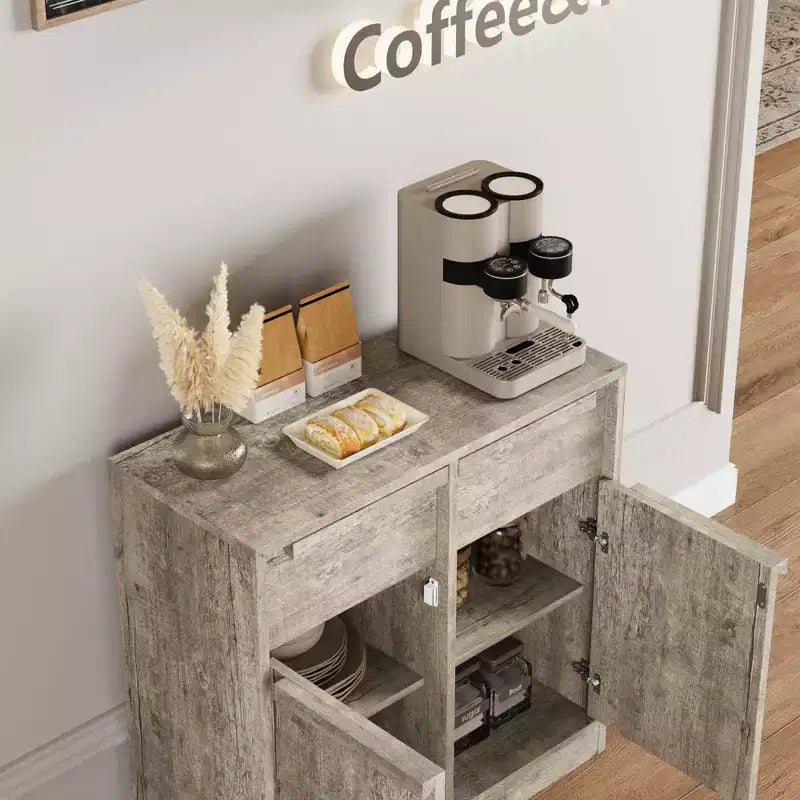 31.5 Sideboard Buffet Cabinet, Entryway Coffee Bar Cabinet with 2 Drawers, Wooden Floor Cupboard Cabinet, Media Console Table for Living Room