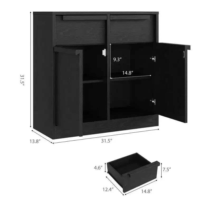 31.5 Sideboard Buffet Cabinet, Entryway Coffee Bar Cabinet with 2 Drawers, Wooden Floor Cupboard Cabinet, Media Console Table for Living Room
