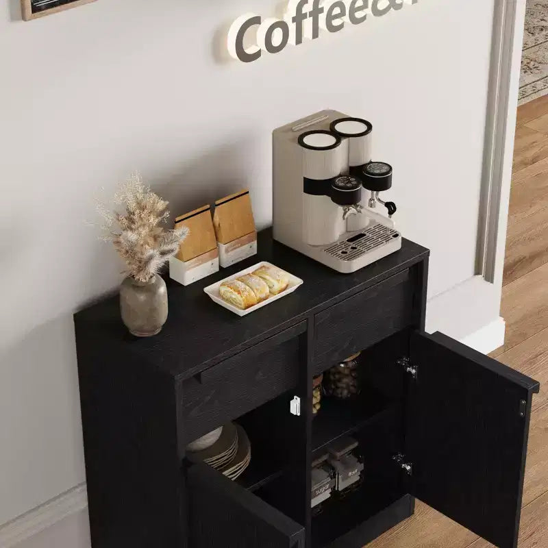 31.5 Sideboard Buffet Cabinet, Entryway Coffee Bar Cabinet with 2 Drawers, Wooden Floor Cupboard Cabinet, Media Console Table for Living Room