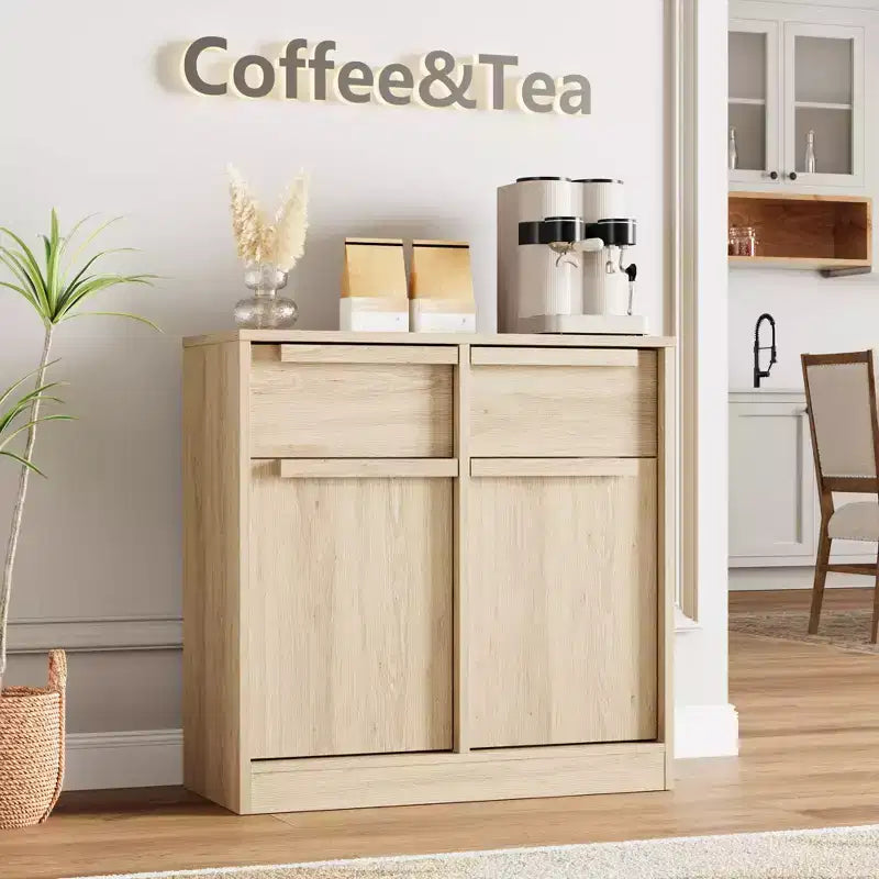 31.5 Sideboard Buffet Cabinet, Entryway Coffee Bar Cabinet with 2 Drawers, Wooden Floor Cupboard Cabinet, Media Console Table for Living Room
