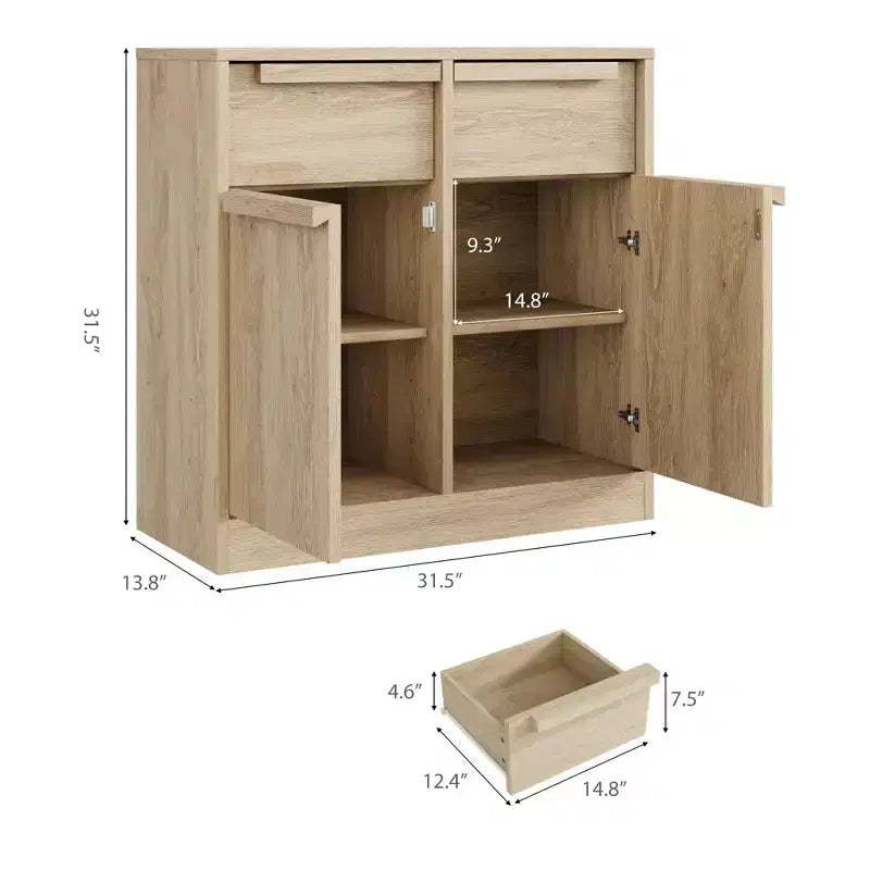 31.5 Sideboard Buffet Cabinet, Entryway Coffee Bar Cabinet with 2 Drawers, Wooden Floor Cupboard Cabinet, Media Console Table for Living Room