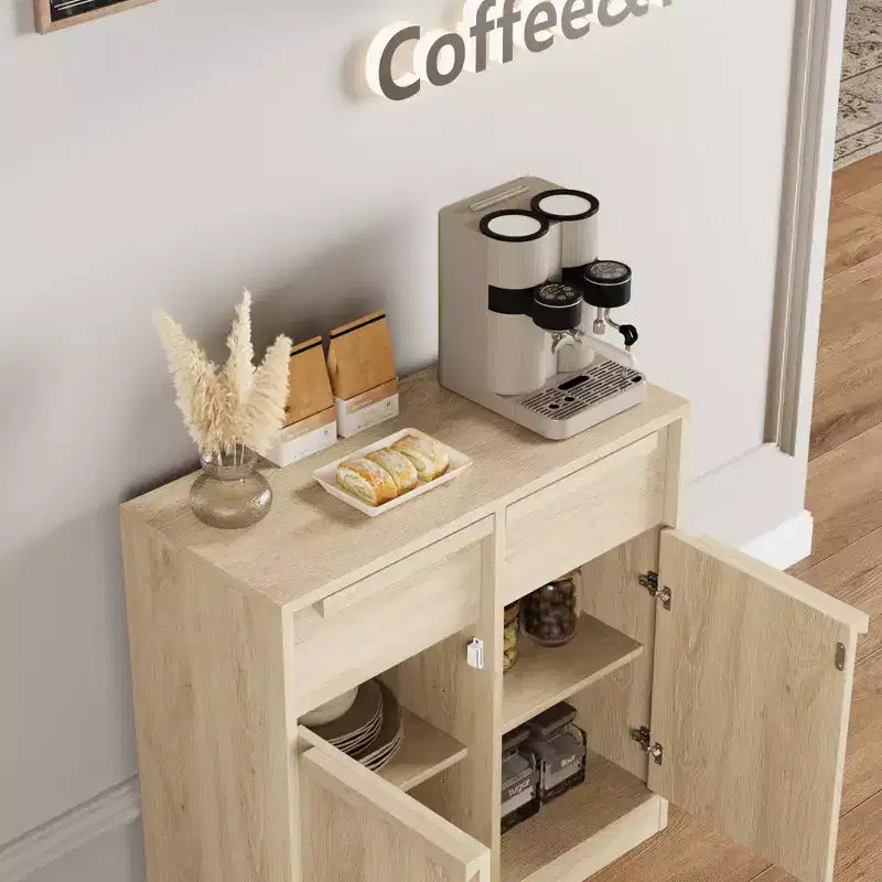 31.5 Sideboard Buffet Cabinet, Entryway Coffee Bar Cabinet with 2 Drawers, Wooden Floor Cupboard Cabinet, Media Console Table for Living Room