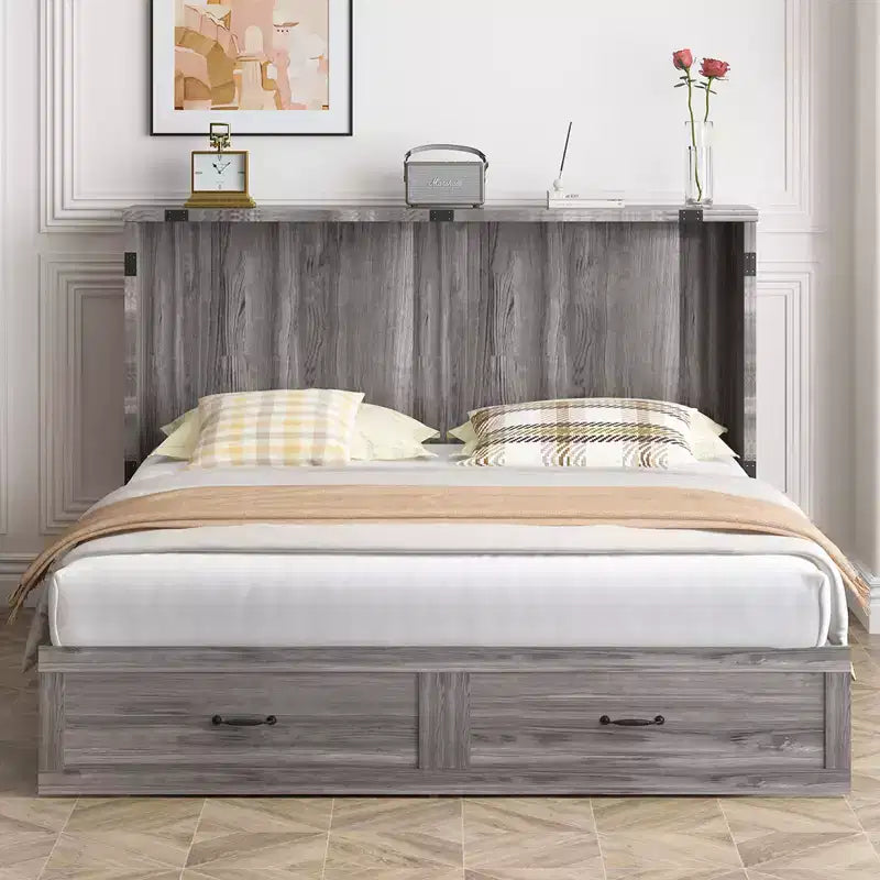 Mjkone Modern Queen Size Murphy Bed with USB ports,Drawers,with 4.7''Mattress