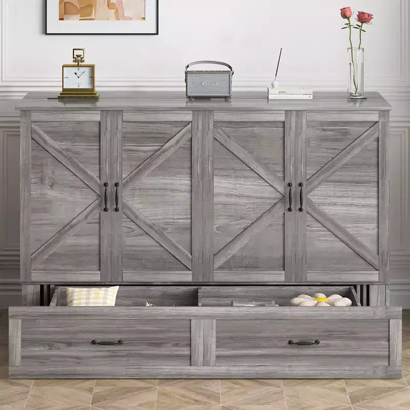 Mjkone Modern Queen Size Murphy Bed with USB ports,Drawers,with 4.7''Mattress