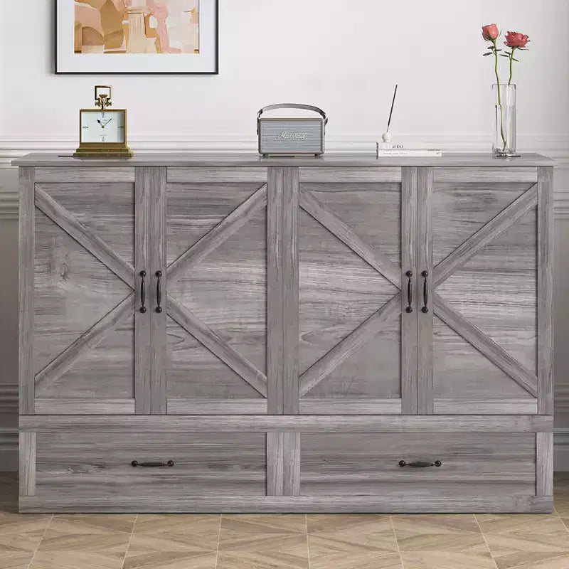 Mjkone Modern Queen Size Murphy Bed with USB ports,Drawers,with 4.7''Mattress