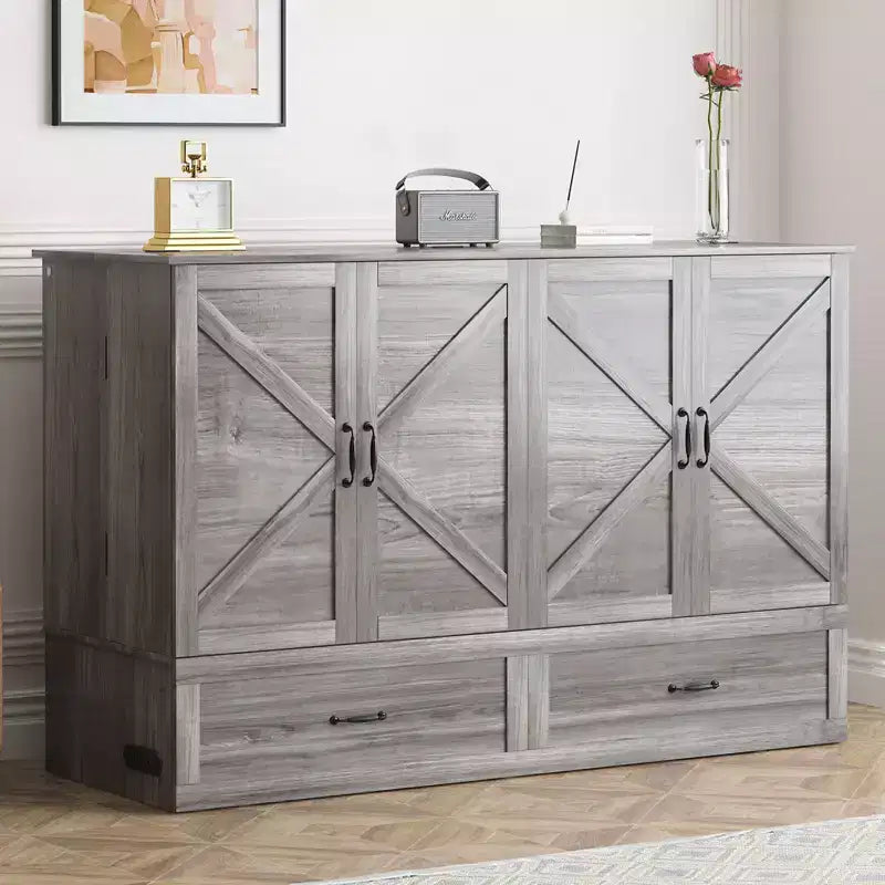 Mjkone Modern Queen Size Murphy Bed with USB ports,Drawers,with 4.7''Mattress