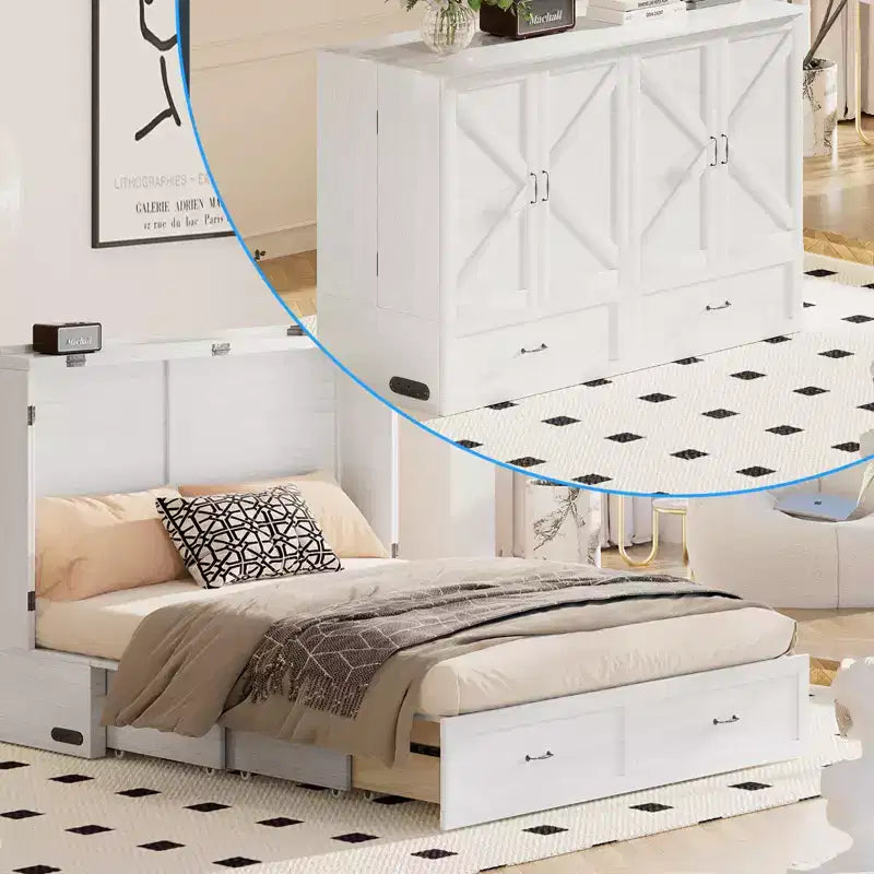 Mjkone Modern Queen Size Murphy Bed with USB ports,Drawers,with 4.7''Mattress