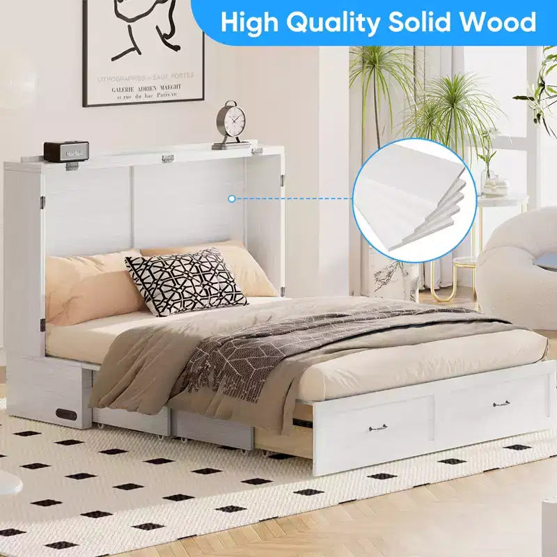 Mjkone Modern Queen Size Murphy Bed with USB ports,Drawers,with 4.7''Mattress