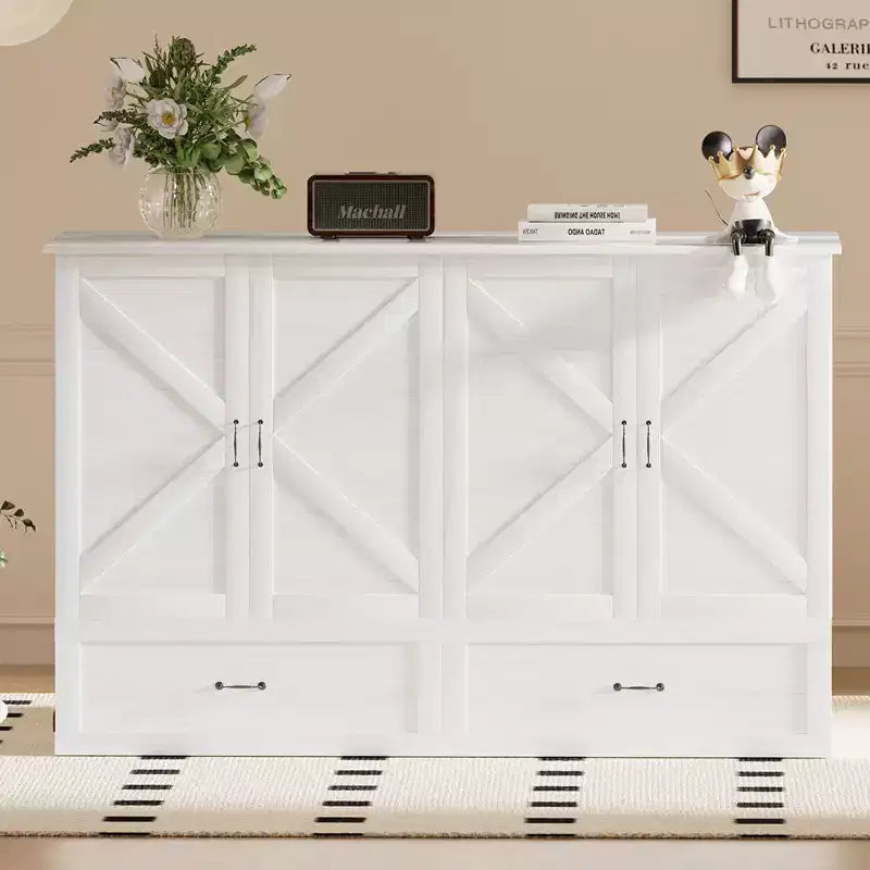 Mjkone Modern Queen Size Murphy Bed with USB ports,Drawers,with 4.7''Mattress