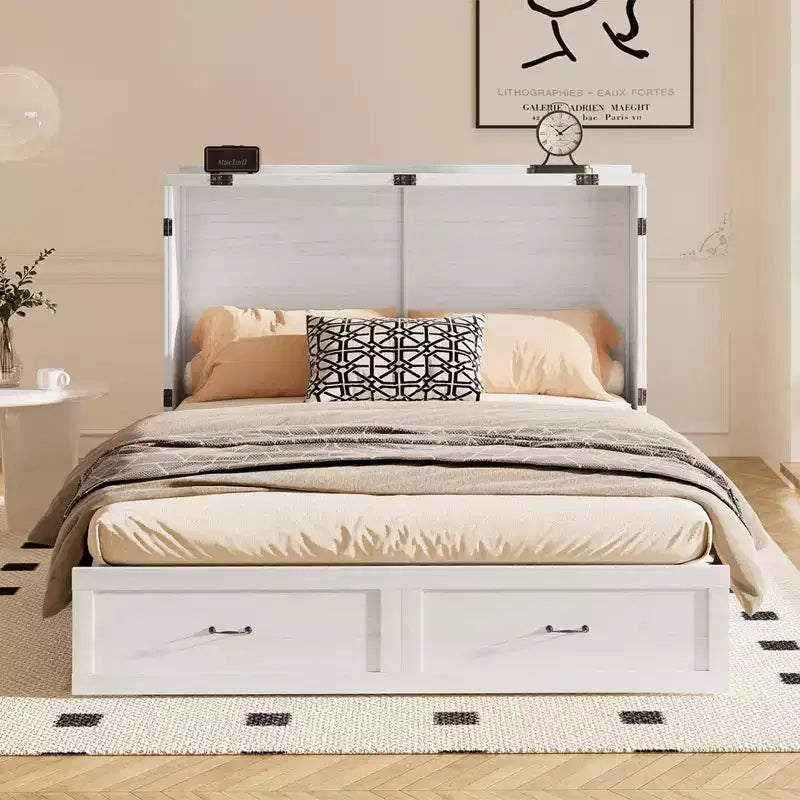 Mjkone Modern Queen Size Murphy Bed with USB ports,Drawers,with 4.7''Mattress