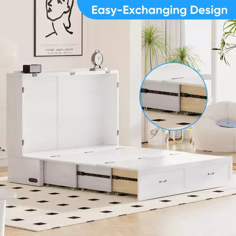 Mjkone Modern Queen Size Murphy Bed with USB ports,Drawers,with 4.7''Mattress