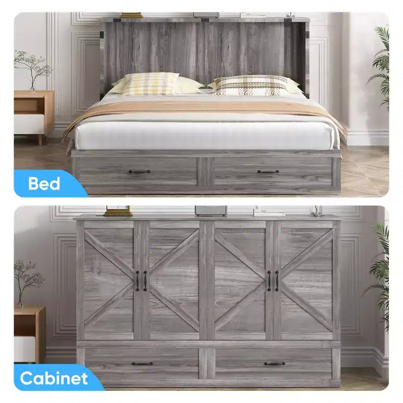 Mjkone Modern Queen Size Murphy Bed with USB ports,Drawers,with 4.7''Mattress