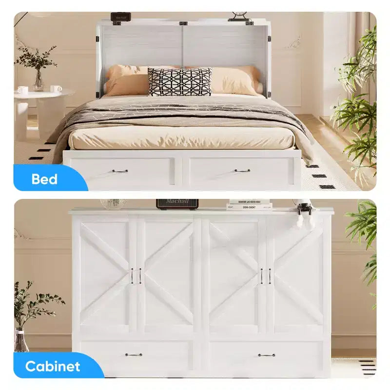 Mjkone Modern Queen Size Murphy Bed with USB ports,Drawers,with 4.7''Mattress